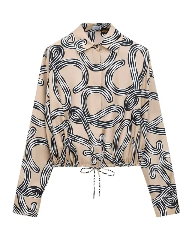 x Paula's Ibiza Abstract-Print Silk Drawstring Balloon Shirt x Paula's Ibiza Abstract-Print Silk Drawstring Balloon Shirt