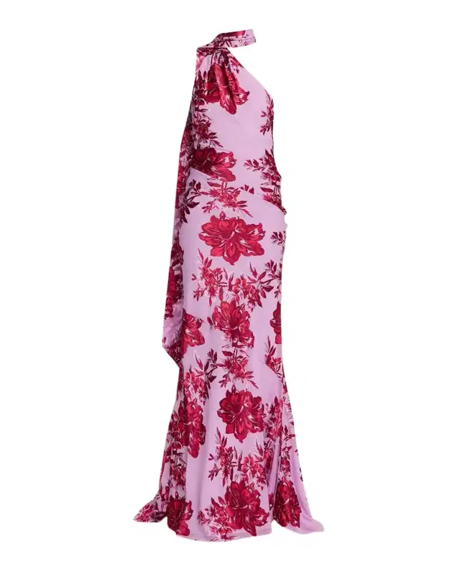 Lorenna Floral One-Shoulder Scarf Gown