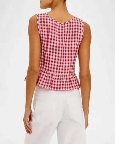RAILS Jonah Gingham Linen Tie-Front Top | Thumbnail 3