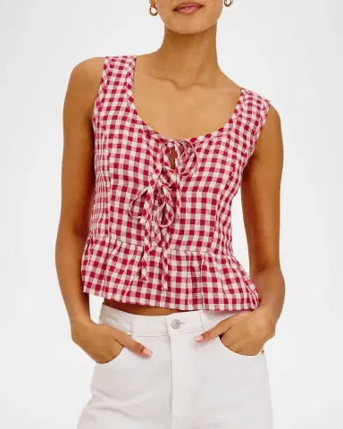 RAILS Jonah Gingham Linen Tie-Front Top | Thumbnail 4