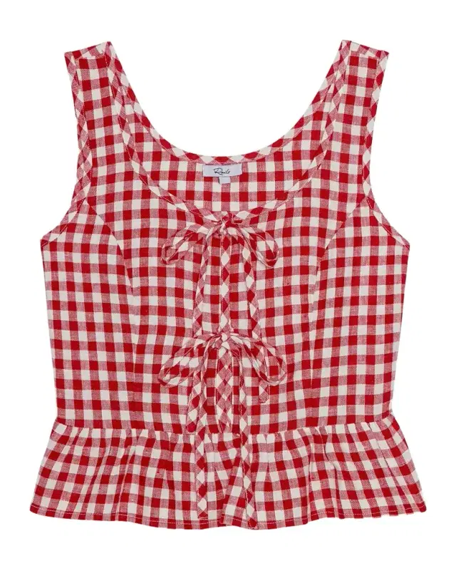 Jonah Gingham Linen Tie-Front Top