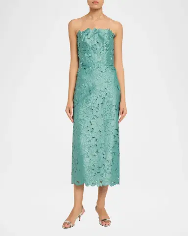 Costarellos Astelle Strapless Floral-Cut Lace Midi Pencil Dress | Thumbnail 2