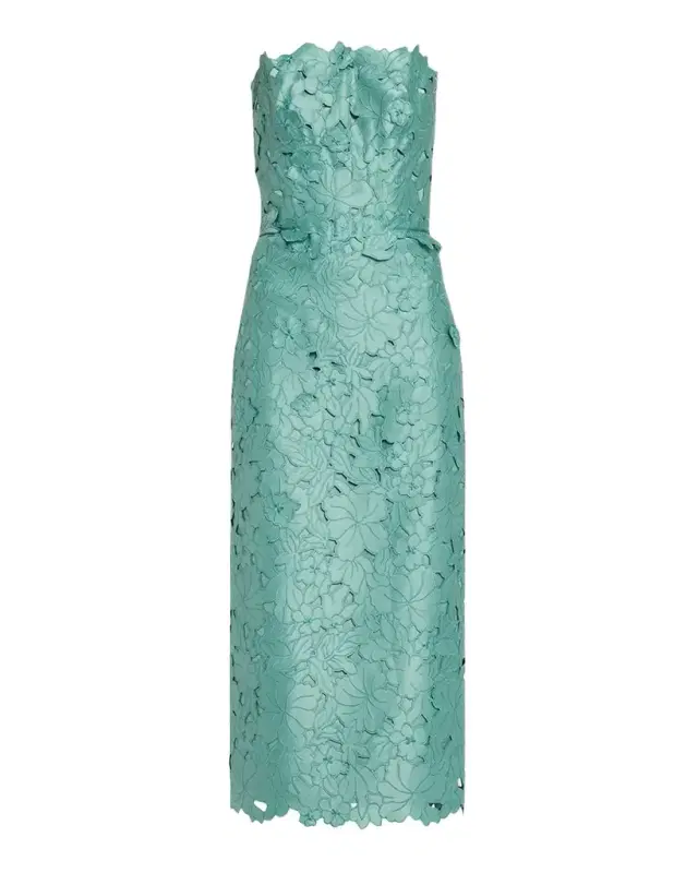 Astelle Strapless Floral-Cut Lace Midi Pencil Dress