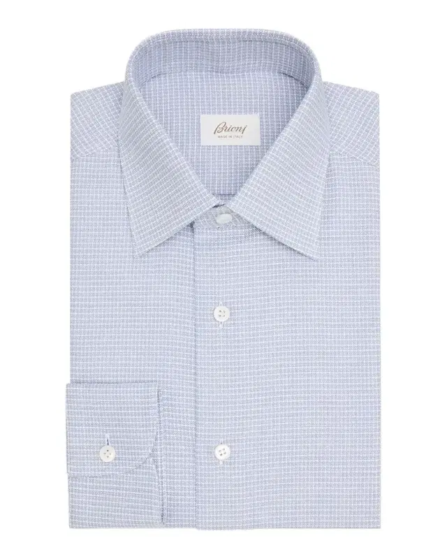 Brioni Men 's Cotton Textured-Check Point Collar Dress Shirt