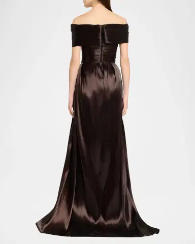 PAMELLA ROLAND Liquid Organza Off-The-Shoulder Slit Gown | Thumbnail 3