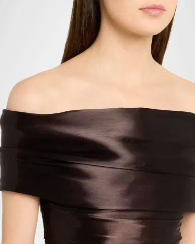 PAMELLA ROLAND Liquid Organza Off-The-Shoulder Slit Gown | Thumbnail 5
