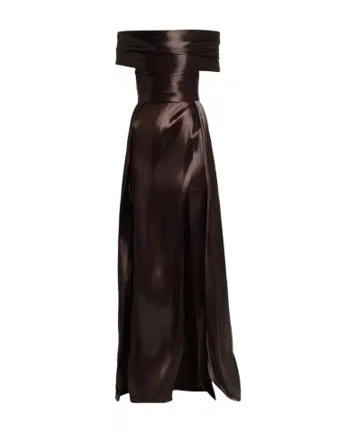 PAMELLA ROLAND Liquid Organza Off-The-Shoulder Slit Gown | Thumbnail 1