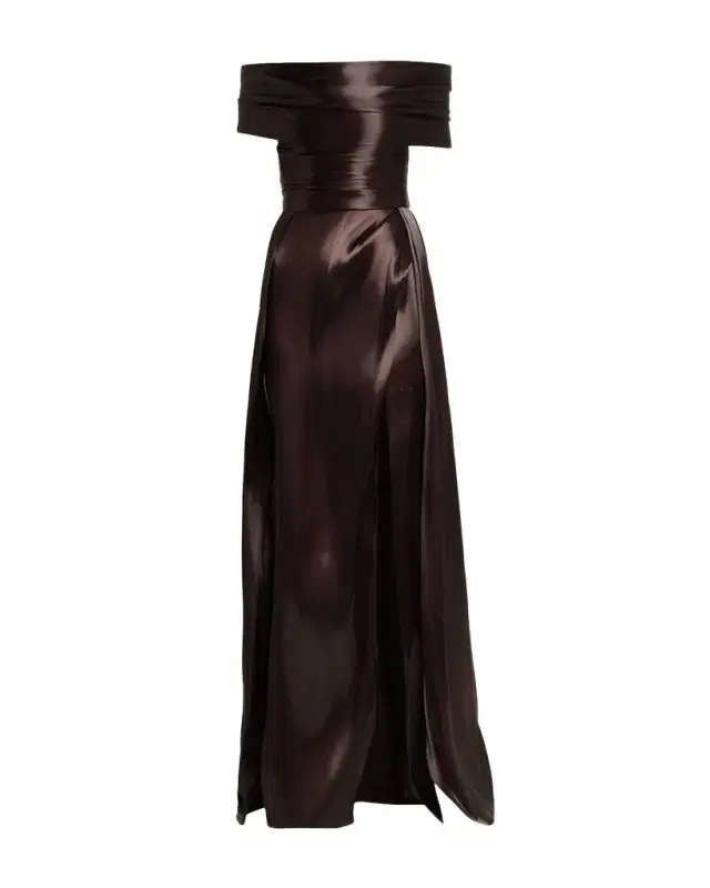 Pamella Roland Liquid Organza Off-The-Shoulder Slit Gown