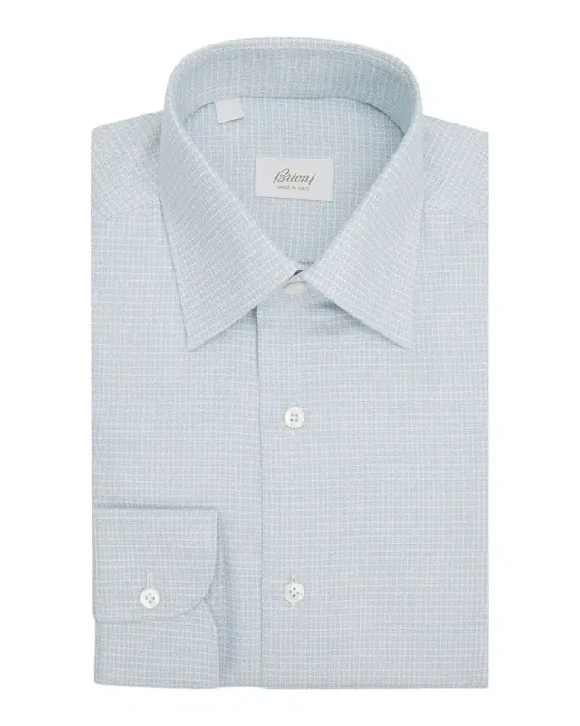 Brioni Men 's Cotton Textured-Check Point Collar Dress Shirt