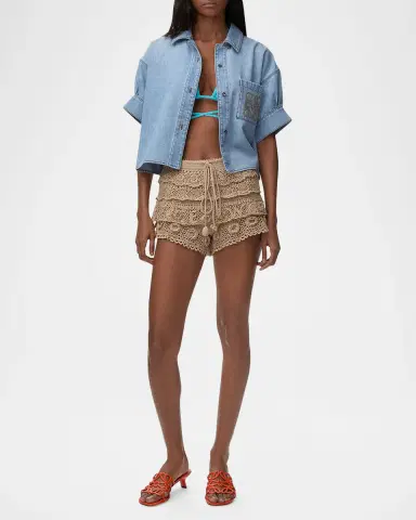 Loewe x Paula's Ibiza Tiered Ruffle Crochet Pull-On Shorts | Thumbnail 2