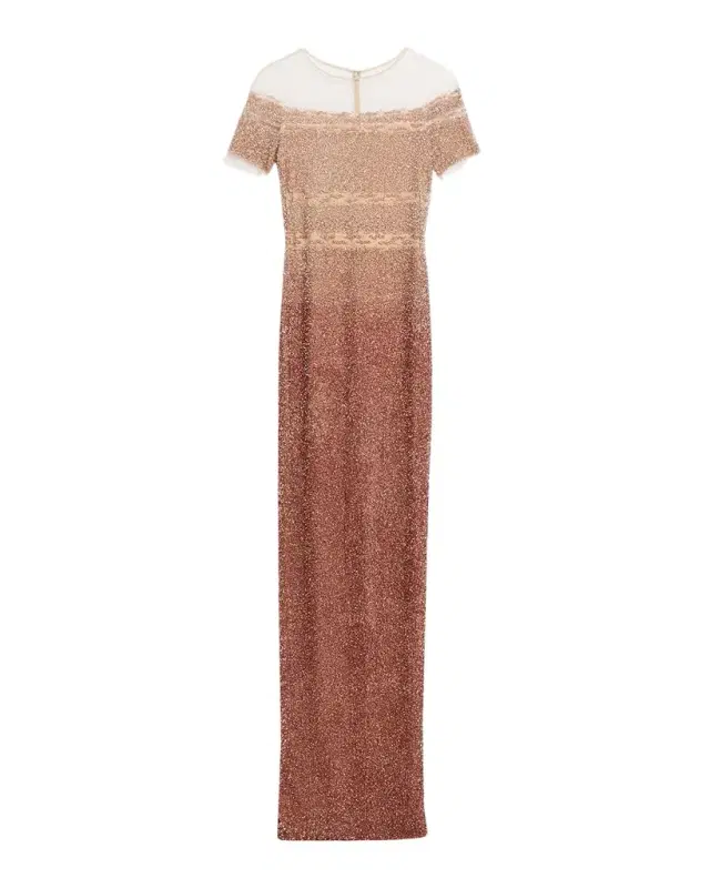 Pamella Roland Degrade Sequin Illusion Column Gown