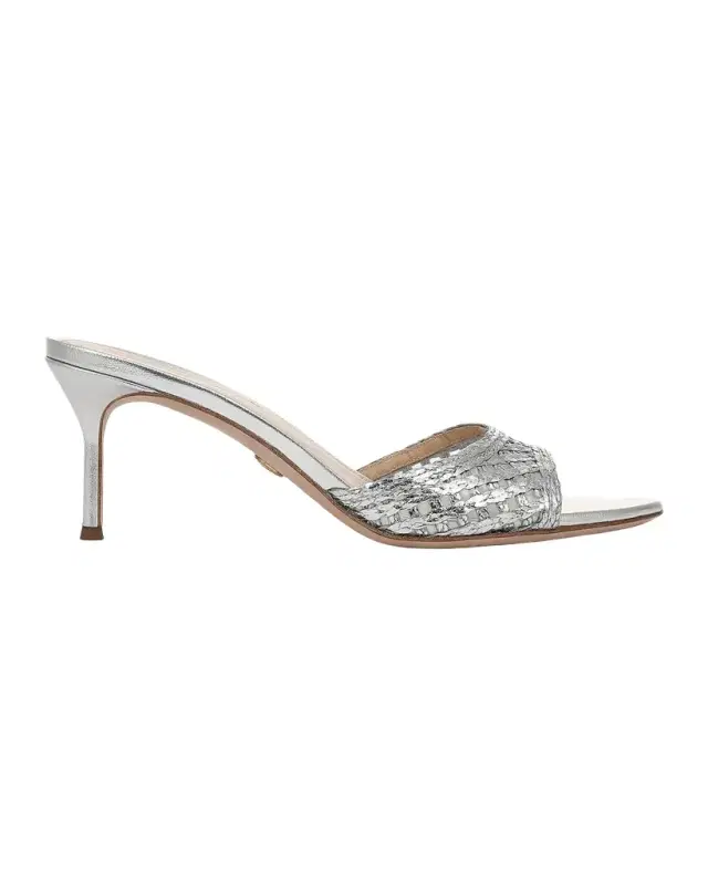Veronica Beard 65mm Tia Lattice Raffia Mid-Heel Sandals