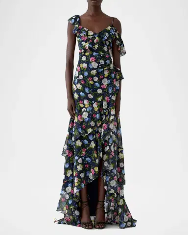 Carolina Herrera Floral-Print Silk Chiffon Asymmetric Ruffle Gown | Thumbnail 2 Carolina Herrera Floral-Print Silk Chiffon Asymmetric Ruffle Gown | Thumbnail 2