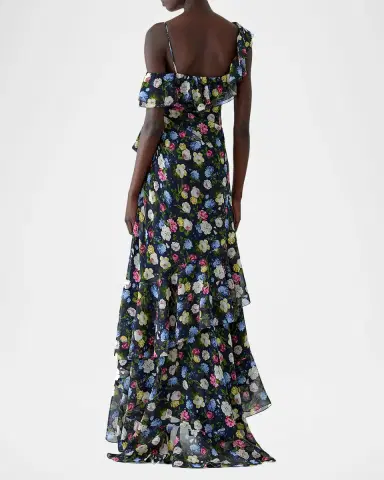 Carolina Herrera Floral-Print Silk Chiffon Asymmetric Ruffle Gown | Thumbnail 3 Carolina Herrera Floral-Print Silk Chiffon Asymmetric Ruffle Gown | Thumbnail 3