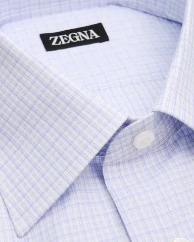 Zegna Men's Pure Cotton Micro-Plaid Dress Shirt | Thumbnail 2 Zegna Men's Pure Cotton Micro-Plaid Dress Shirt | Thumbnail 2
