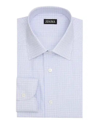 Zegna Men's Pure Cotton Micro-Plaid Dress Shirt | Thumbnail 1 Zegna Men's Pure Cotton Micro-Plaid Dress Shirt | Thumbnail 1