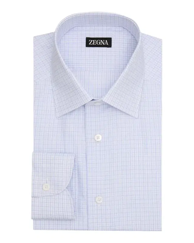 ZEGNA Men 's Pure Cotton Micro-Plaid Dress Shirt