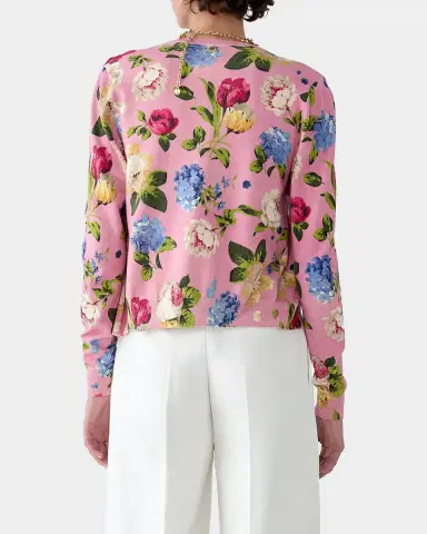 Carolina Herrera Floral Silk-Cotton Crewneck Cardigan | Thumbnail 3 Carolina Herrera Floral Silk-Cotton Crewneck Cardigan | Thumbnail 3