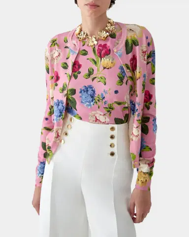Carolina Herrera Floral Silk-Cotton Crewneck Cardigan | Thumbnail 4 Carolina Herrera Floral Silk-Cotton Crewneck Cardigan | Thumbnail 4