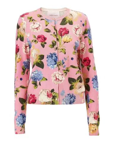 Carolina Herrera Floral Silk-Cotton Crewneck Cardigan | Thumbnail 1 Carolina Herrera Floral Silk-Cotton Crewneck Cardigan | Thumbnail 1