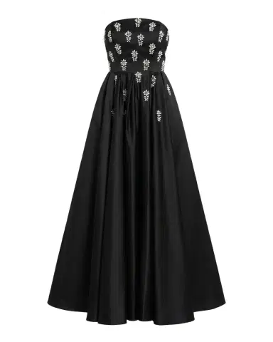 Mac Duggal Embellished Satin Strapless Tea-Length Dress | Thumbnail 1 Mac Duggal Embellished Satin Strapless Tea-Length Dress | Thumbnail 1