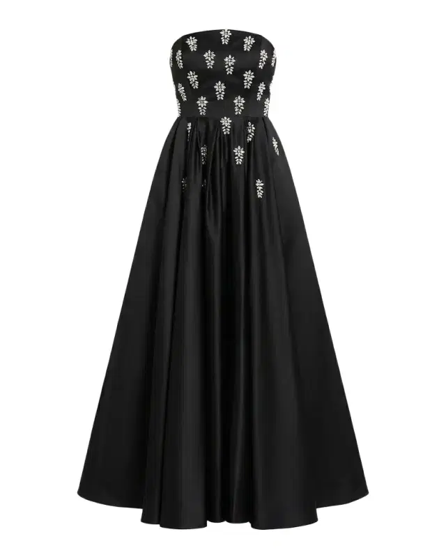 Mac Duggal Embellished Satin Strapless Tea-Length Dress