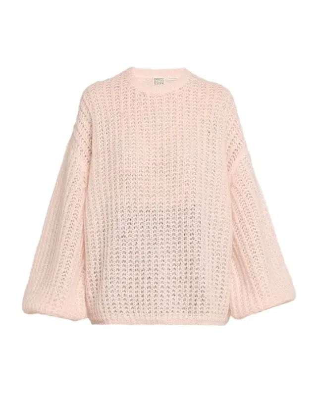 Puffed Mohair Knit Balloon-Sleeve Sweater