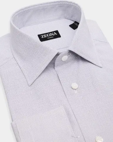 Zegna Men's Micro-Check Trofeo Cotton Dress Shirt | Thumbnail 2