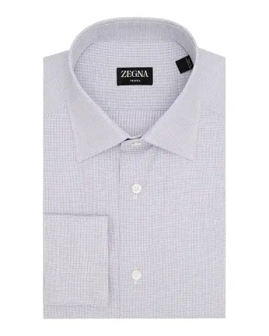 Zegna Men's Micro-Check Trofeo Cotton Dress Shirt | Thumbnail 3