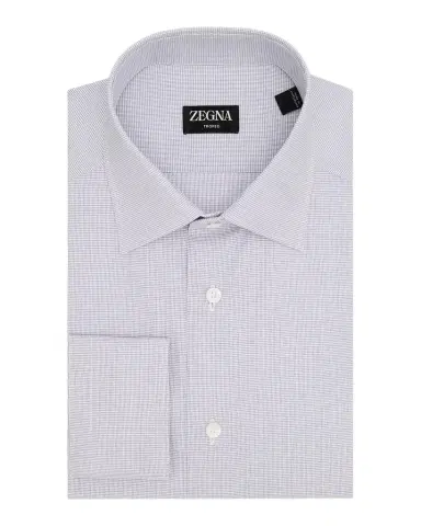 Zegna Men's Micro-Check Trofeo Cotton Dress Shirt | Thumbnail 1