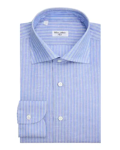 Cesare Attolini Men's Cotton and Linen Multi-Stripe Dress Shirt | Thumbnail 3 Cesare Attolini Men's Cotton and Linen Multi-Stripe Dress Shirt | Thumbnail 3