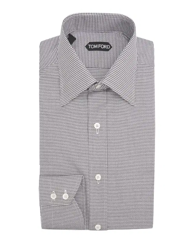 TOM FORD Men 's Cotton Micro-Houndstooth Dress Shirt
