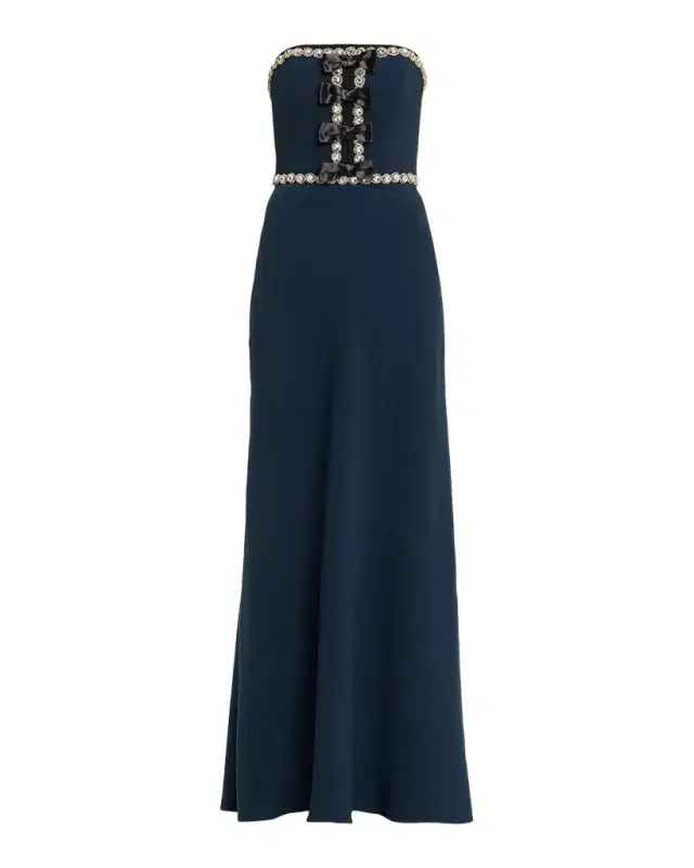 Jenny Packham Tandy Bow Embellished Strapless Gown