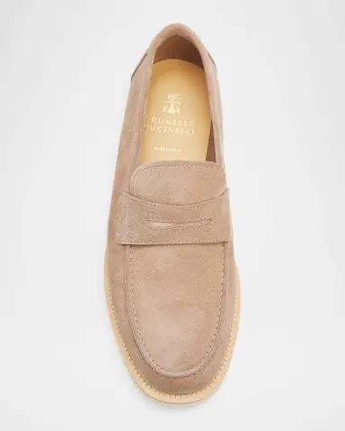 Brunello Cucinelli Men's Reversed Calfskin Penny Loafers | Thumbnail 6 Brunello Cucinelli Men's Reversed Calfskin Penny Loafers | Thumbnail 6