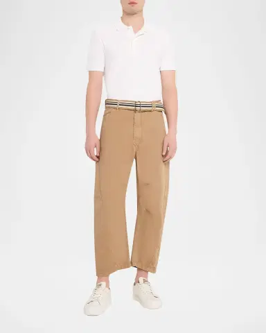MORDECAI Men's Cotton Belted Barrel-Leg Pants | Thumbnail 2