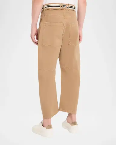 MORDECAI Men's Cotton Belted Barrel-Leg Pants | Thumbnail 3