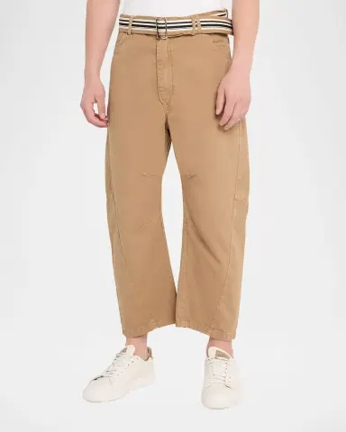 MORDECAI Men's Cotton Belted Barrel-Leg Pants | Thumbnail 4