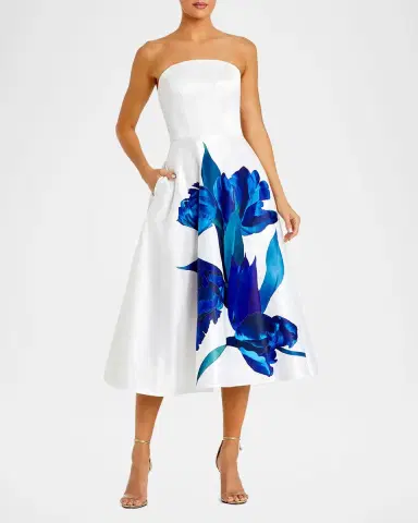 Mac Duggal Strapless Floral-Print Satin Midi Dress | Thumbnail 2 Mac Duggal Strapless Floral-Print Satin Midi Dress | Thumbnail 2