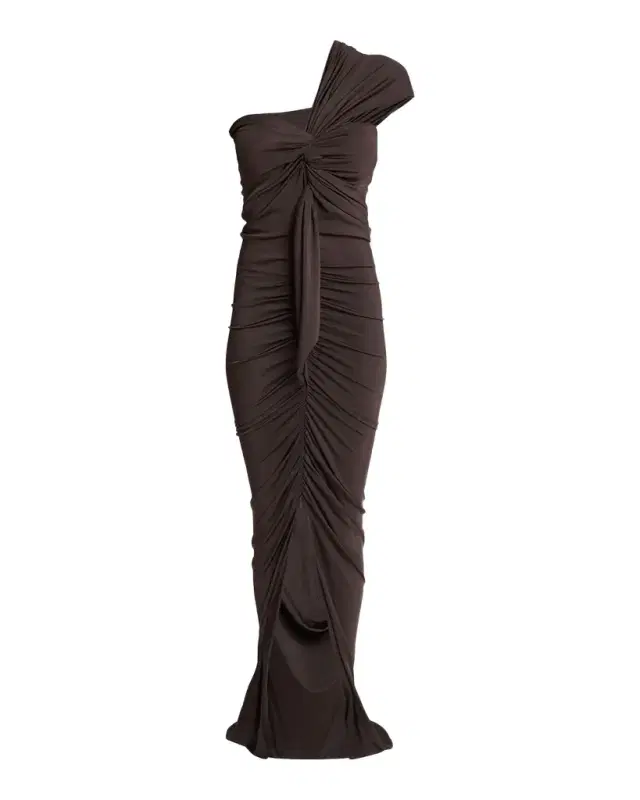 One-Shoulder Twisted Jersey Slit Gown