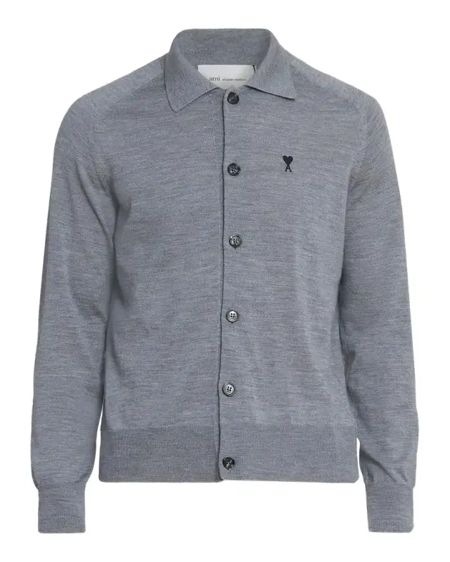Ami Paris Men 's Embroidered-Logo Wool Knit Cardigan