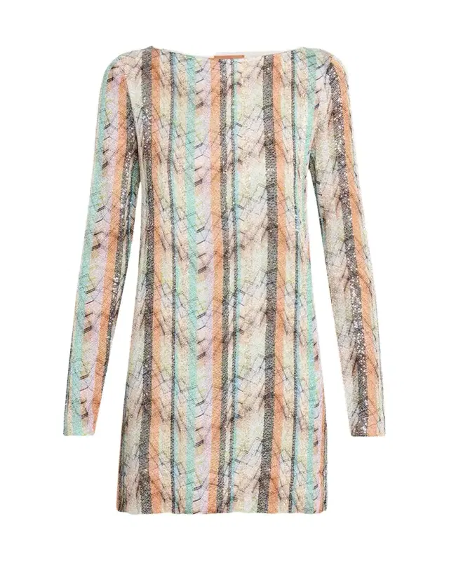 Multi-Technique Long-Sleeve Mini Dress