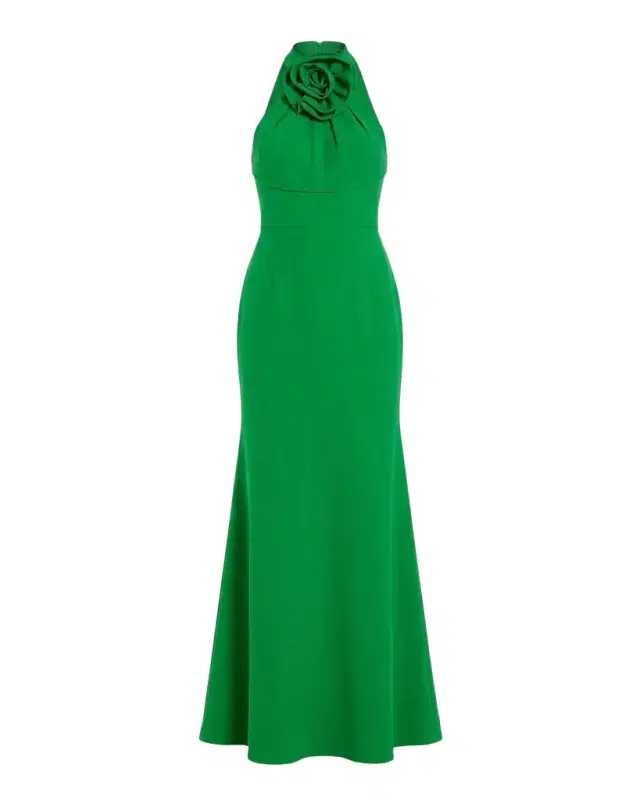 Mac Duggal Rosette Halter-Neck Trumpet Gown