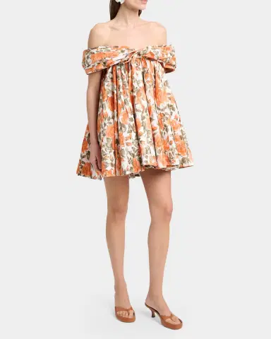 Chloé Floral Pleated Off-The-Shoulder Mini Babydoll Dress | Thumbnail 4 Chloé Floral Pleated Off-The-Shoulder Mini Babydoll Dress | Thumbnail 4