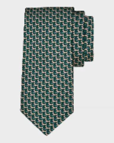 Ferragamo Men 's Gancio Dachshund-Print Silk and Wool Tie | Thumbnail 2