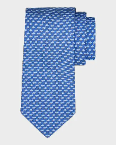 Ferragamo Men's Graduation Cap Micro-Print Tie | Thumbnail 2 Ferragamo Men's Graduation Cap Micro-Print Tie | Thumbnail 2
