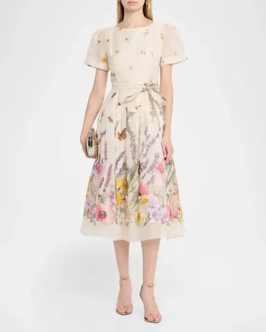 Rickie Freeman for Teri Jon Belted Floral-Print Midi Dress | Thumbnail 2