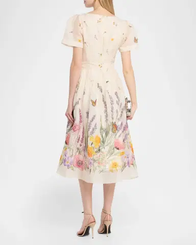 Rickie Freeman for Teri Jon Belted Floral-Print Midi Dress | Thumbnail 3