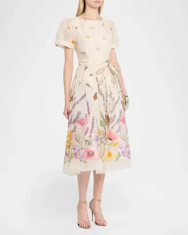 Rickie Freeman for Teri Jon Belted Floral-Print Midi Dress | Thumbnail 4