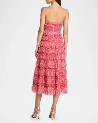 Mac Duggal Strapless Floral Tiered Midi Dress | Thumbnail 2 Mac Duggal Strapless Floral Tiered Midi Dress | Thumbnail 2
