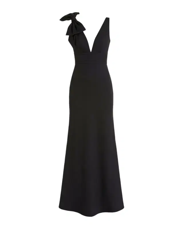 Mac Duggal Plunging Crepe Mermaid Gown